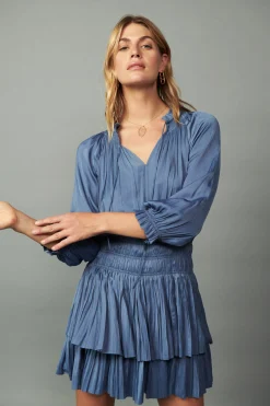 Current Air Cecile Smocked Mini Dress SLATEBLUE New