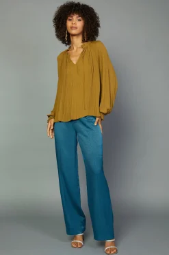 Current Air Charlotte Pleated Blouse DARKOLIVE Best