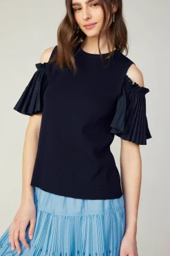 Current Air Cold Shoulder Pleated Top NAVY Online