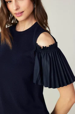 Current Air Cold Shoulder Pleated Top NAVY Online