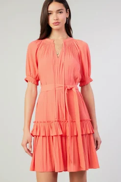 Current Air Coletta Smocked Yoke Mini Dress CORAL Best