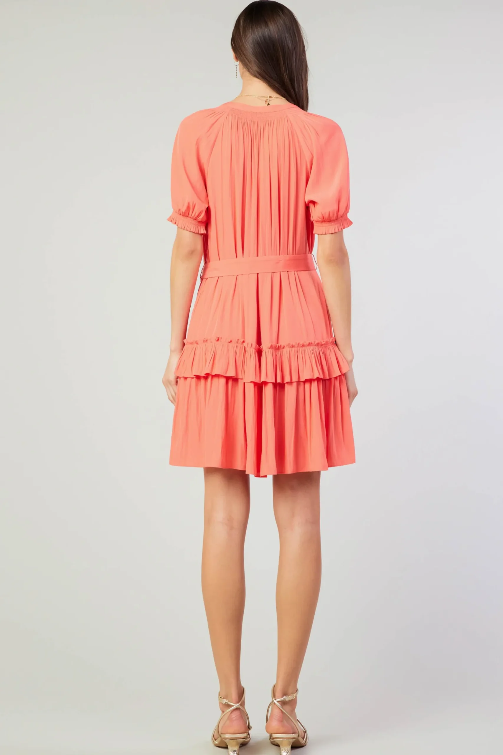 Current Air Coletta Smocked Yoke Mini Dress CORAL Best