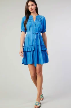 Current Air Coletta Smocked Yoke Mini Dress FADEDBLUE New