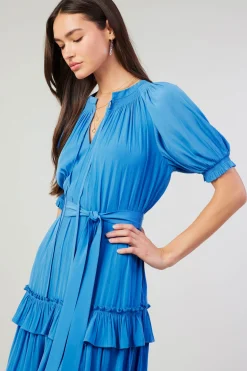 Current Air Coletta Smocked Yoke Mini Dress FADEDBLUE New