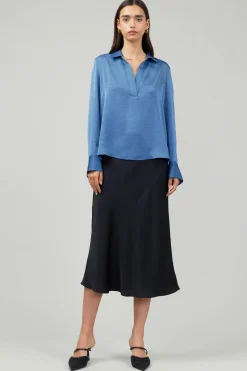 Current Air Collared Splitneck Blouse DUSTYBLUE Clearance
