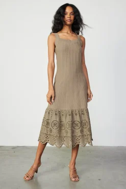 Current Air Contrast Lace Knit Dress LATTE Outlet