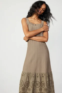 Current Air Contrast Lace Knit Dress LATTE Outlet