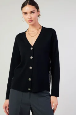Current Air Contrast Paneled Cardigan BLACK Hot