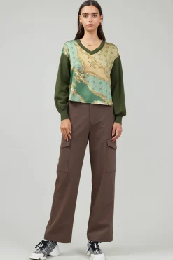 Current Air Contrast Print Sweater Top OLIVEMLT Hot