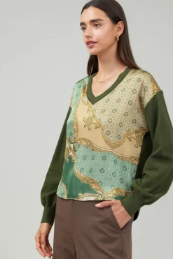 Current Air Contrast Print Sweater Top OLIVEMLT Hot