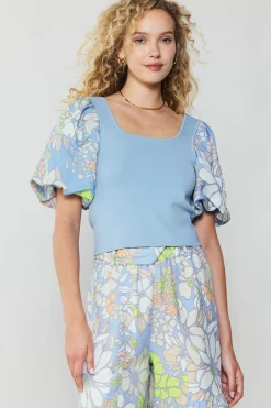 Current Air Contrast Sleeve Knit Top BLUE Best