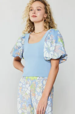 Current Air Contrast Sleeve Knit Top BLUE Best