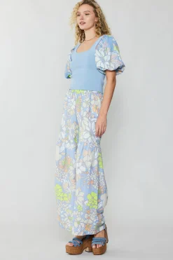 Current Air Contrast Sleeve Knit Top BLUE Best