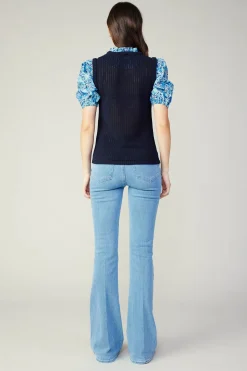 Current Air Contrast Sleeve Knit Top BLUEMLT Hot