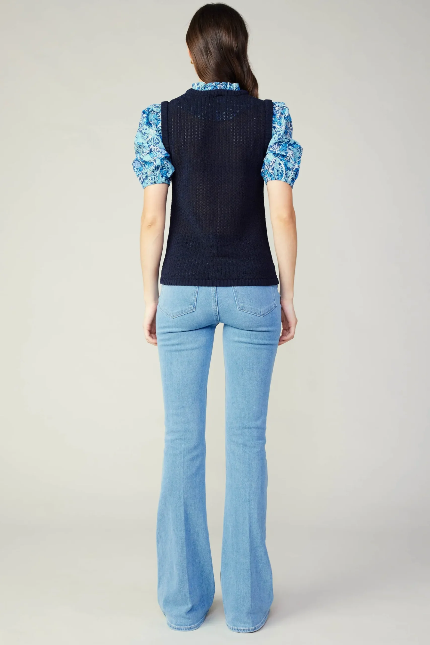 Current Air Contrast Sleeve Knit Top BLUEMLT Hot