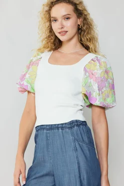 Current Air Contrast Sleeve Knit Top PINK Online