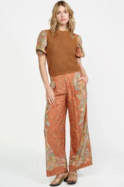 Current Air Contrast Sleeve Retro Knit Top BROWN Discount