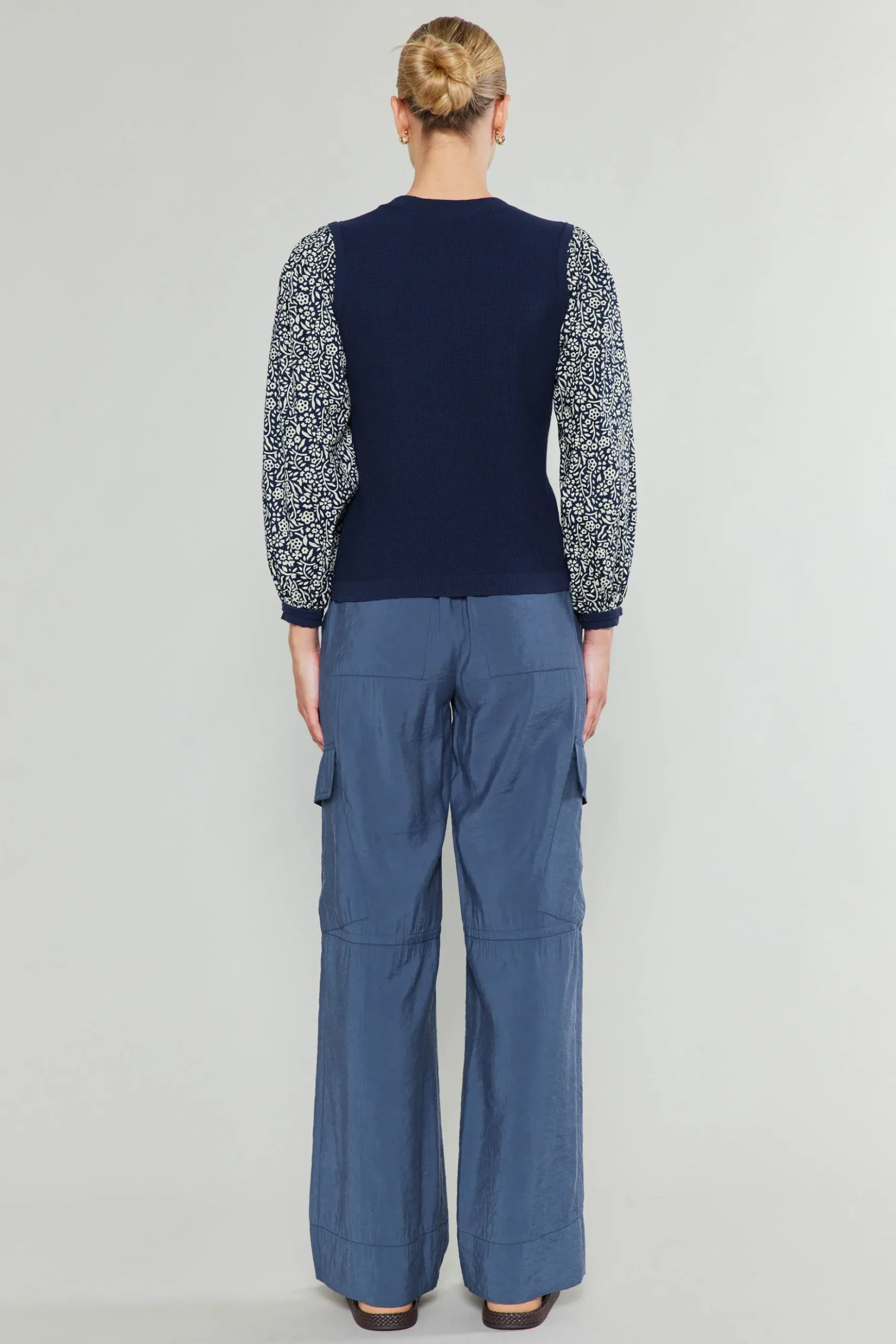 Current Air Contrast Sleeve Sweater Top NAVY Outlet