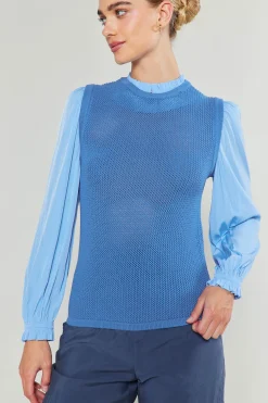 Current Air Contrast Sleeve Sweater Top AEROBLUE Sale