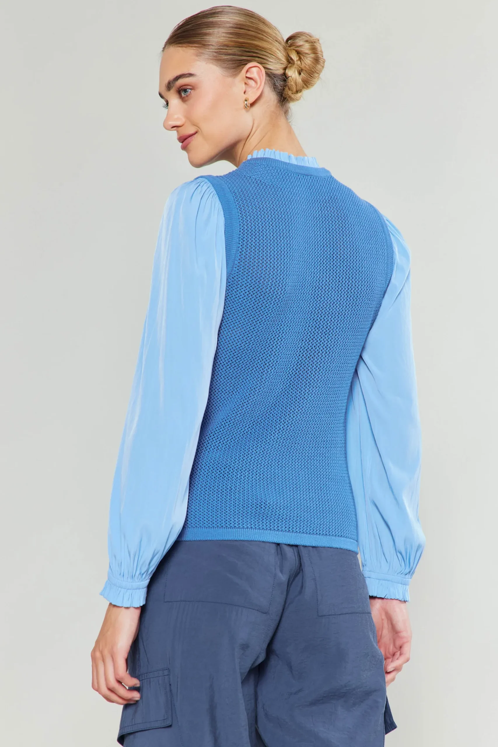 Current Air Contrast Sleeve Sweater Top AEROBLUE Sale