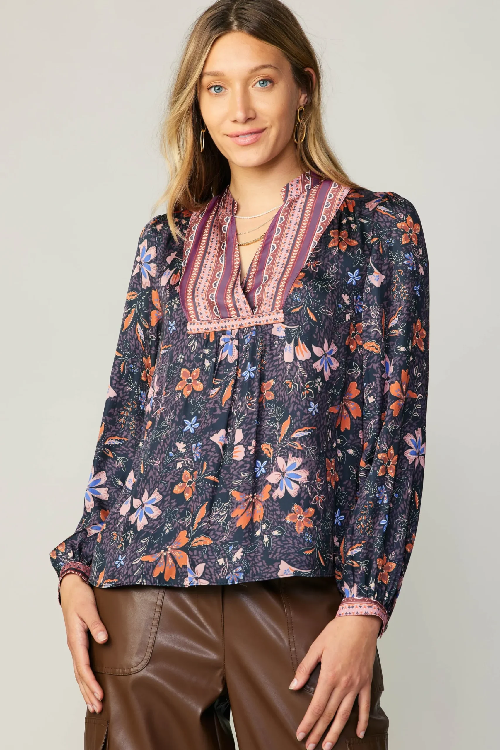 Current Air Contrast Stripe Floral Blouse MULTI Discount