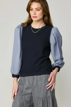 Current Air Contrast Sweater Top NAVY Fashion