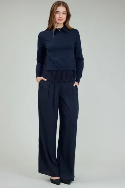 Current Air Corduroy Knit & Woven Top NAVY Hot