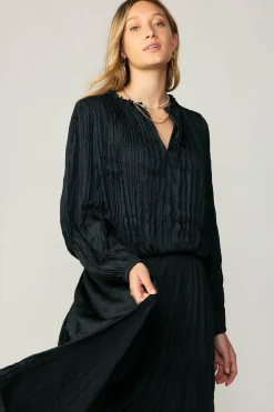 Current Air Crinkle Plisse Blouse BLACK Online