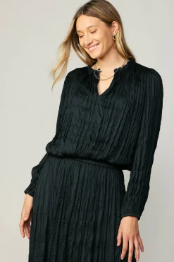 Current Air Crinkle Plisse Blouse BLACK Online