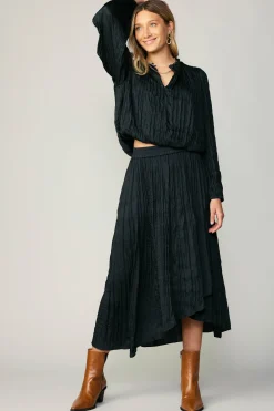 Current Air Crinkle Plisse Blouse BLACK Online
