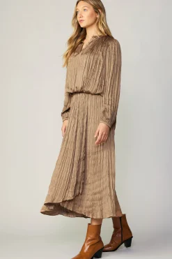 Current Air Crinkle Plisse Midi Skirt LATTE New