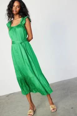 Current Air Crinkled Ruffled Shoulder Midi Dress DEEPSPRINGGREEN Outlet