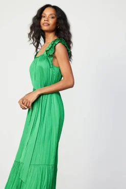 Current Air Crinkled Ruffled Shoulder Midi Dress DEEPSPRINGGREEN Outlet