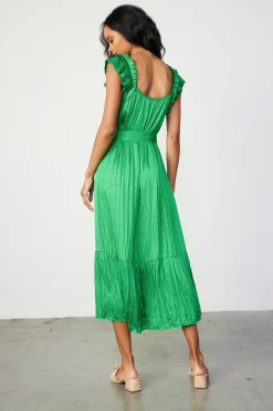 Current Air Crinkled Ruffled Shoulder Midi Dress DEEPSPRINGGREEN Outlet
