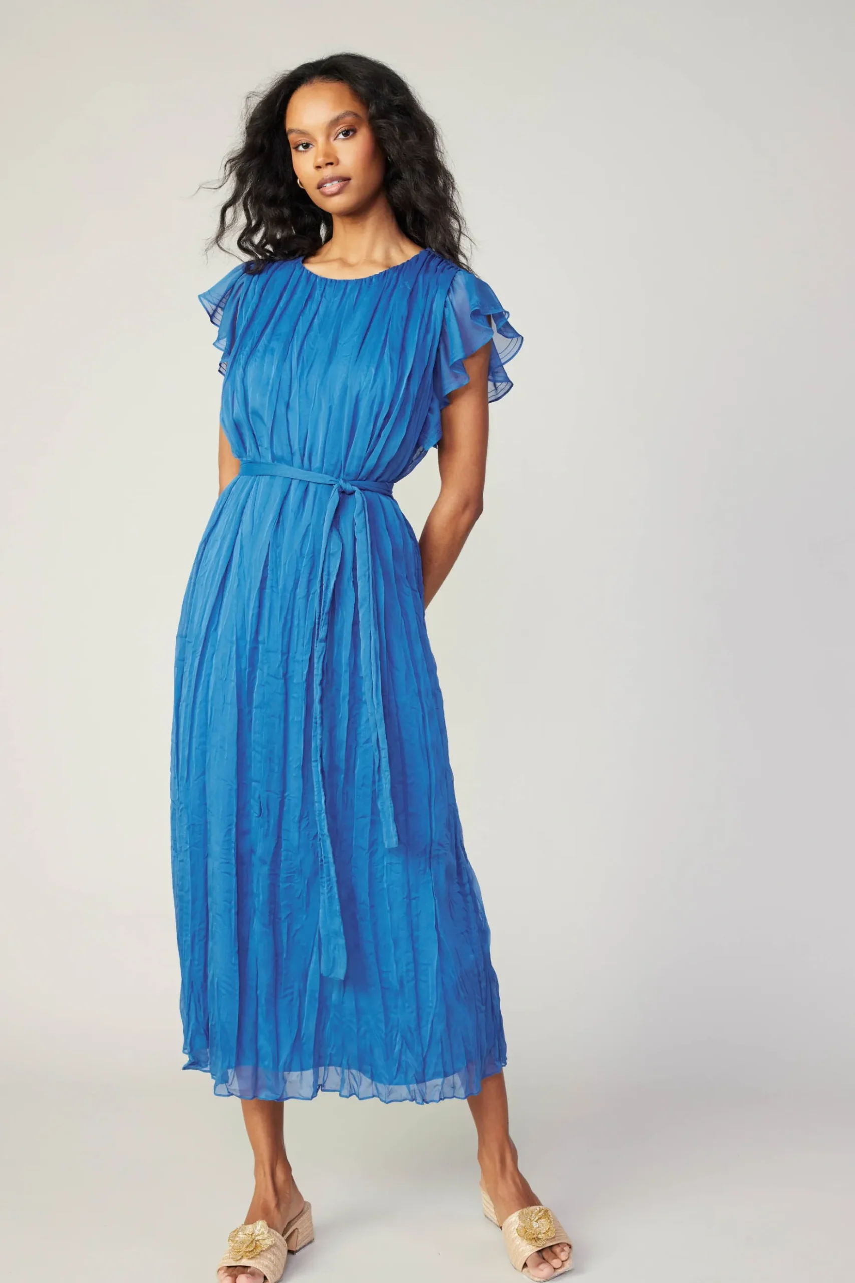 Current Air Crinkled Texture Flutter Dress AZUREBLUE Online