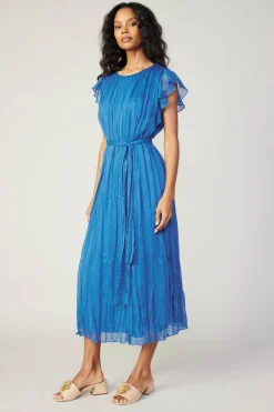 Current Air Crinkled Texture Flutter Dress AZUREBLUE Online
