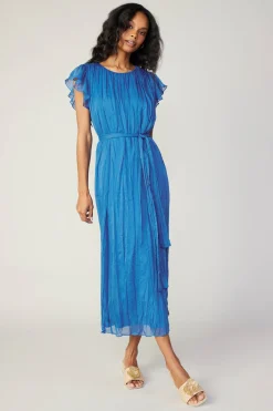 Current Air Crinkled Texture Flutter Dress AZUREBLUE Online