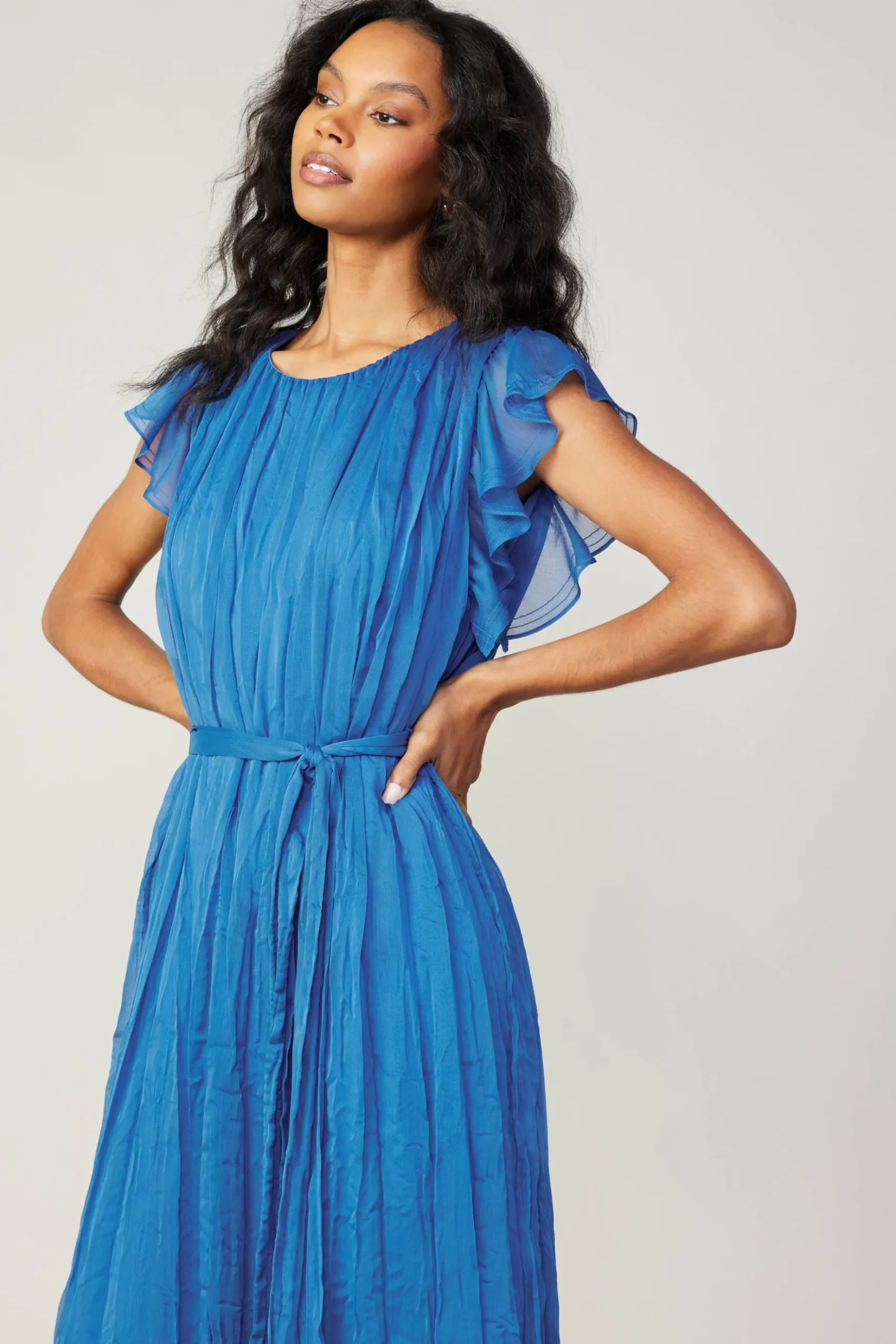 Current Air Crinkled Texture Flutter Dress AZUREBLUE Online
