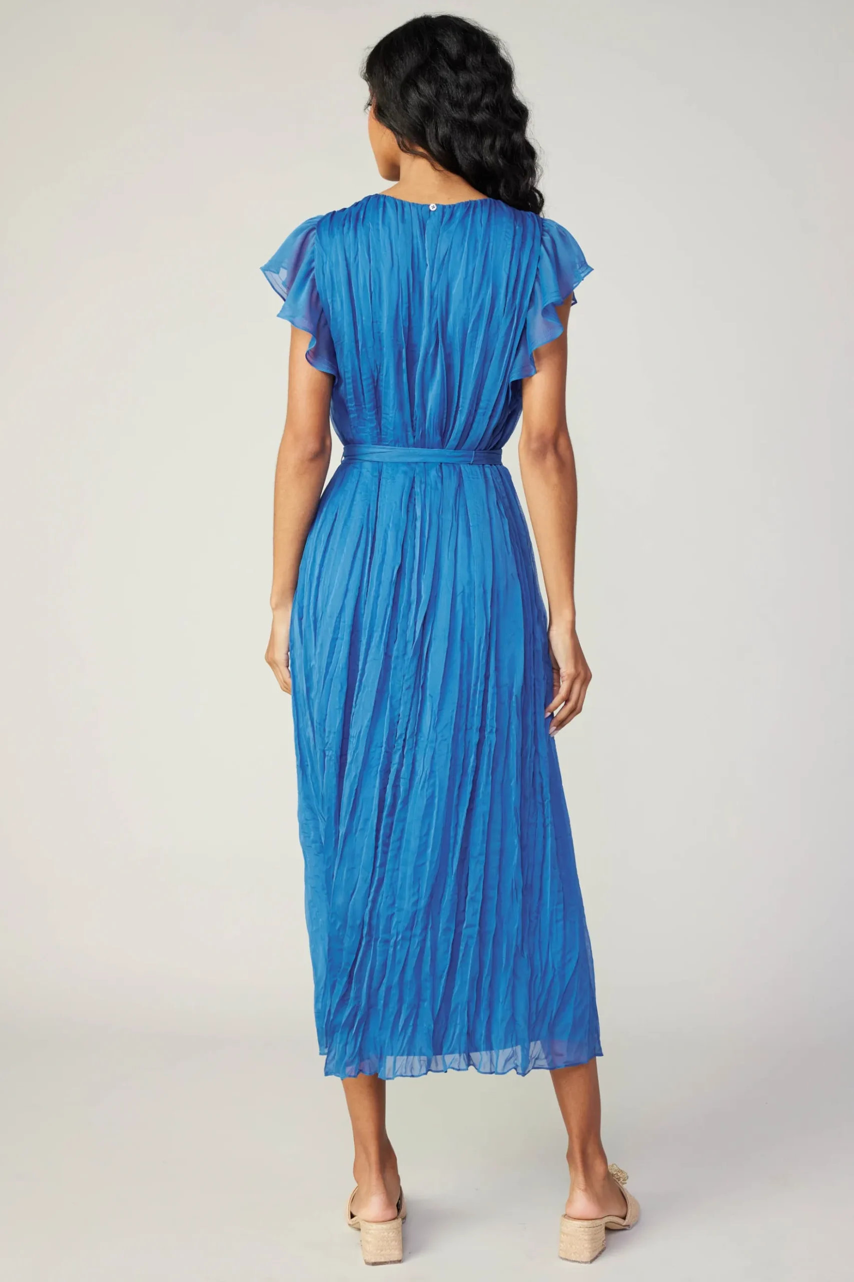 Current Air Crinkled Texture Flutter Dress AZUREBLUE Online