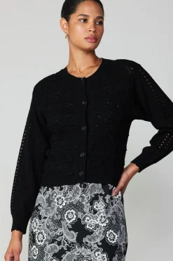 Current Air Crochet Sweater Cardigan BLACK Discount