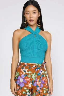 Current Air Cross Sweater Tank Top TEAL Sale