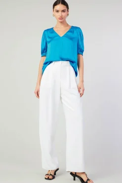 Current Air Cuffed Pleated Yoke top BLUE Discount