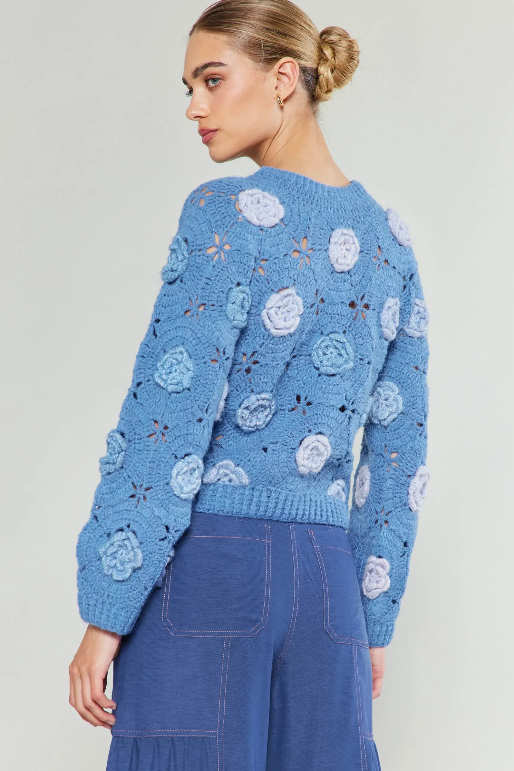 Current Air 3D Floral Crochet Sweater BLUEMLT Online