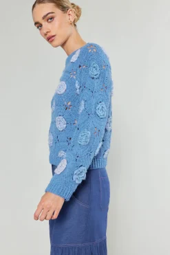Current Air 3D Floral Crochet Sweater BLUEMLT Online