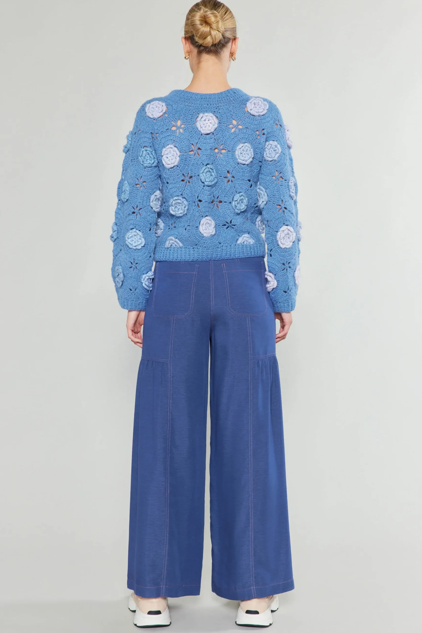 Current Air 3D Floral Crochet Sweater BLUEMLT Online