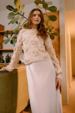 Current Air 3D Floral Crochet Sweater IVORY Outlet