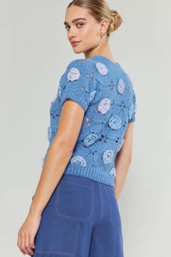 Current Air 3D Floral Crochet Top BLUEMLT Outlet