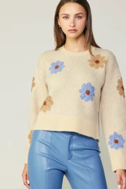 Current Air Daisy Embroidered Sweater CREAM Hot