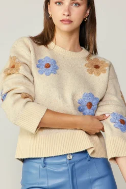 Current Air Daisy Embroidered Sweater CREAM Hot