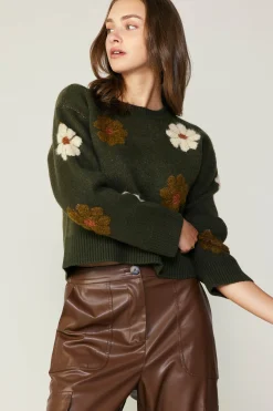 Current Air Daisy Embroidered Sweater KHAKI Discount